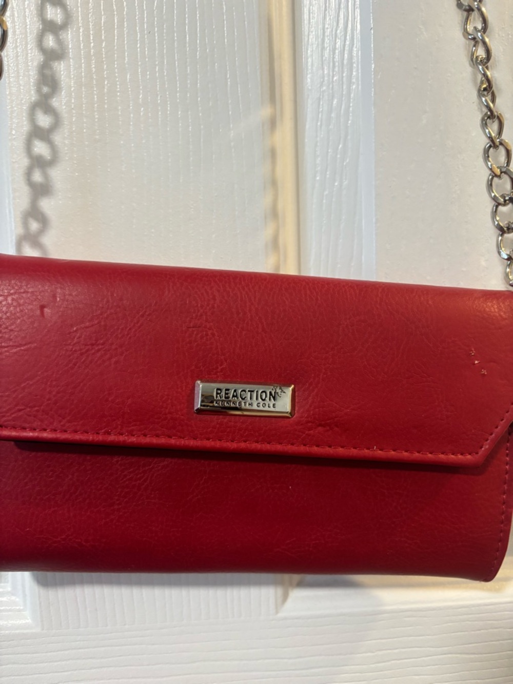 Kenneth Cole Reaction Red Faux-Leather Chain Strap Clutch